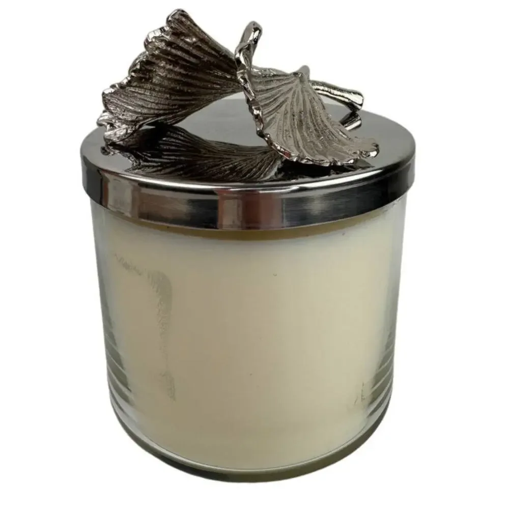 Michael Aram Ginkgo Candle Original Box Grapefruit Black Pepper Silver Tone NEW